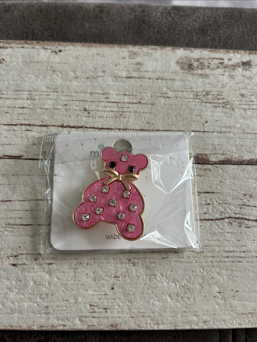 🔥$2 Kids Pink Bear-Shaped Enamel Pin with Rhinestones
